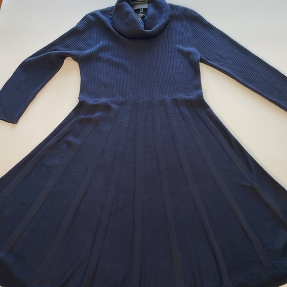 CONNECTED Womens Medium Navy Blue Cowl Neck 3/4 Sleeve Sweater Dress Minimalist - Picture 9 of 10